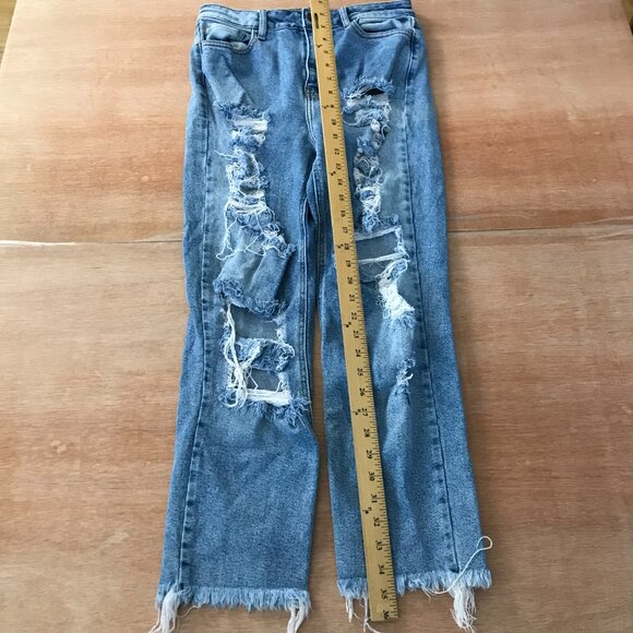Cello Jeans Women 7 Blue High Rise Distressed Destroyed Raw Hem Medium Wash - Picture 5 of 13